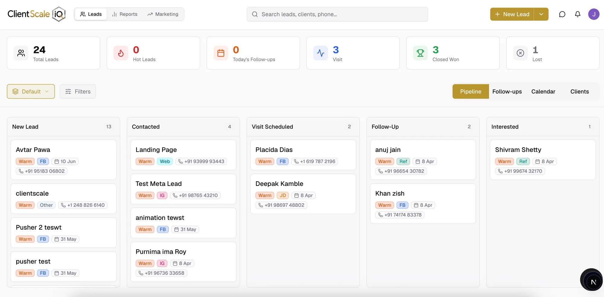A CRM dashboard with every lead organised in one pipeline