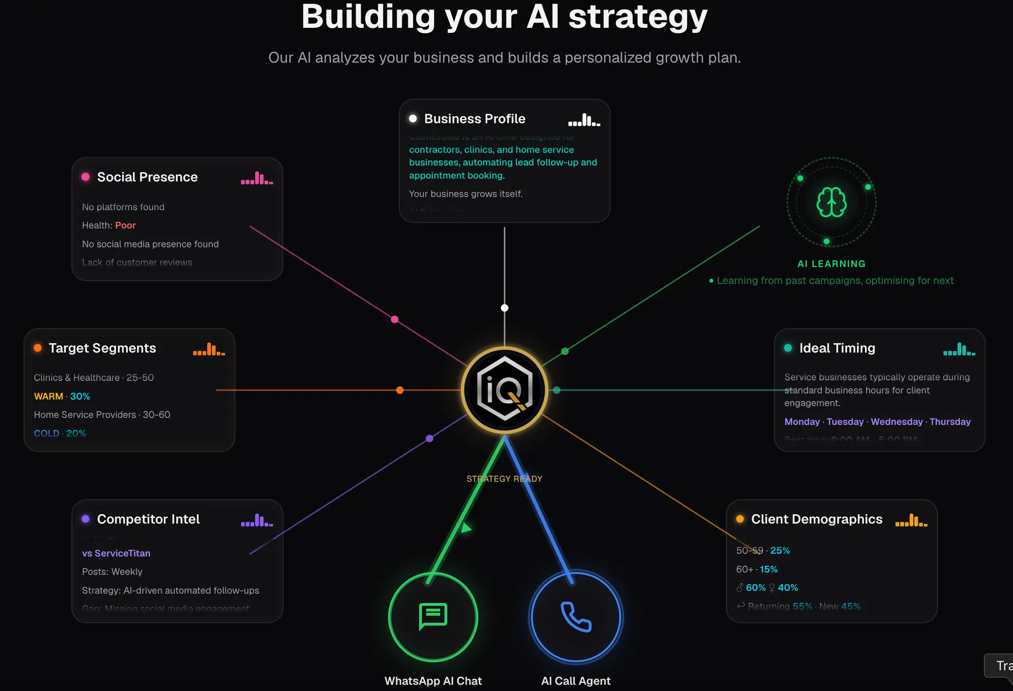 AI business analysis building a growth strategy from your business profile, target segments and client demographics
